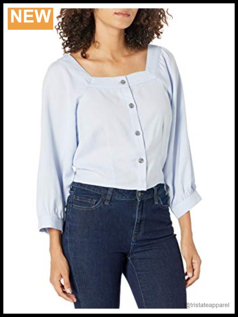 Loose Fit Button Up Top Long Sleeve Square Neck Ruffle Cuff Cotton Polyester